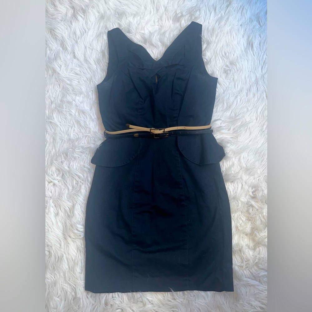 Navy blue, peplum dress with belt
